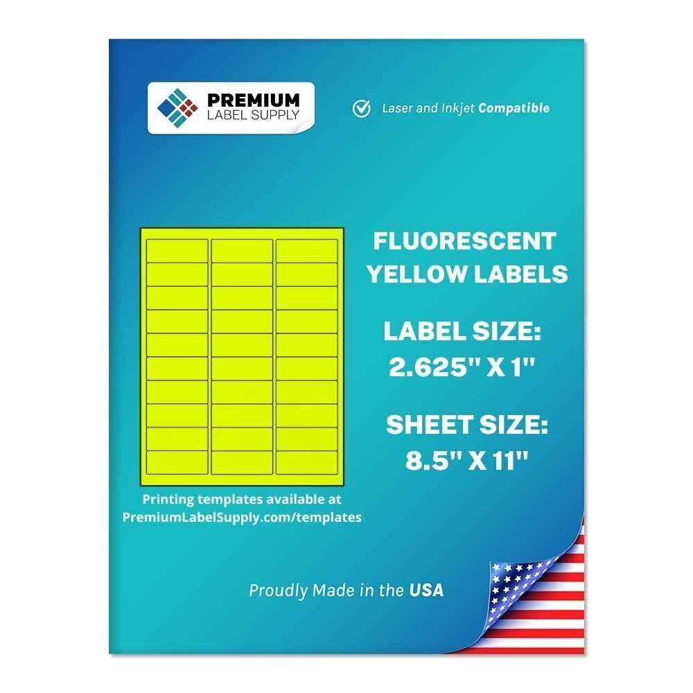 8394 Bright Neon Color Fluorescent Stickers 2.625" x 1" Address Labels